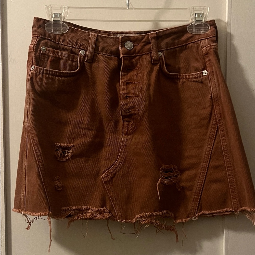 We The Free Ripped Brown Mini Skirt